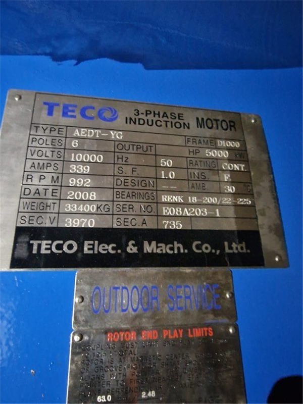 2 Units - Unused Teco 5000 Kw (6702 Hp) Wound Rotor Induction Motors)